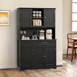 67.7" Kitchen Pantry Cabinet with Microwave Shelf，Asofer Farmhouse Coffee Bar Cabinet with Versatile Storage & Door Shelves & Adjustable Shelves for Dining Room, White
