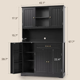 67" Kitchen Pantry Storage Cabinet with Doors & Shelves, Modern Buffet Cabinet with Microwave Stand, Tall Hutch Cabinet for Kitchen, Dining Room - Black