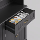 67" Kitchen Pantry Storage Cabinet with Doors & Shelves, Modern Buffet Cabinet with Microwave Stand, Tall Hutch Cabinet for Kitchen, Dining Room - Black