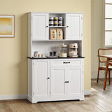 67.7" Kitchen Pantry Cabinet with Microwave Shelf，Asofer Farmhouse Coffee Bar Cabinet with Versatile Storage & Door Shelves & Adjustable Shelves for Dining Room, White