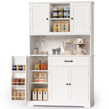 Asofer 67.7" Kitchen Pantry Cabinet with Door & Shelves, Sideboard Buffet Cabinet with Microwave Stand for Dining Room, White