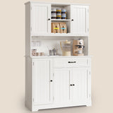Asofer 67.7" Kitchen Pantry Cabinet with Door & Shelves, Sideboard Buffet Cabinet with Microwave Stand for Dining Room, White