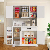 Asofer 67.7" Kitchen Pantry Cabinet with Door & Shelves, Sideboard Buffet Cabinet with Microwave Stand for Dining Room, White