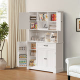 Asofer 67.7" Kitchen Pantry Cabinet with Door & Shelves, Sideboard Buffet Cabinet with Microwave Stand for Dining Room, White