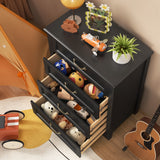 Aiho Black Dresser with 4 Drawers, Vertical Storage Dresser for Bedroom, Hallway, Entryway, Closet Organizer, Nightstand Bedside Table Furniture