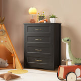 4 Drawer Dresser for Bedroom, Tall Wood Dresser with Large Drawer & Delicate Handles for Closet, Living Room, Hallway - Black