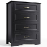 4 Drawer Dresser for Bedroom, Tall Wood Dresser with Large Drawer & Delicate Handles for Closet, Living Room, Hallway - Black