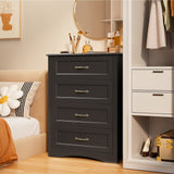 4 Drawer Dresser for Bedroom, Tall Wood Dresser with Large Drawer & Delicate Handles for Closet, Living Room, Hallway - Black
