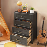 4 Drawer Dresser for Bedroom, Tall Wood Dresser with Large Drawer & Delicate Handles for Closet, Living Room, Hallway - Black