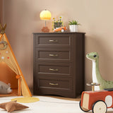 4 Drawer Dresser for Bedroom, Tall Wood Dresser with Large Drawer & Delicate Handles for Closet, Living Room, Hallway - Dark Brown