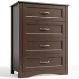 4 Drawer Dresser for Bedroom, Tall Wood Dresser with Large Drawer & Delicate Handles for Closet, Living Room, Hallway - Dark Brown