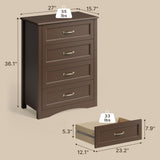 4 Drawer Dresser for Bedroom, Tall Wood Dresser with Large Drawer & Delicate Handles for Closet, Living Room, Hallway - Dark Brown