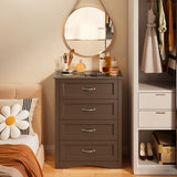4 Drawer Dresser for Bedroom, Tall Wood Dresser with Large Drawer & Delicate Handles for Closet, Living Room, Hallway - Dark Brown
