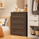 4 Drawer Dresser for Bedroom, Tall Wood Dresser with Large Drawer & Delicate Handles for Closet, Living Room, Hallway - Dark Brown