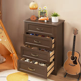 4 Drawer Dresser for Bedroom, Tall Wood Dresser with Large Drawer & Delicate Handles for Closet, Living Room, Hallway - Dark Brown