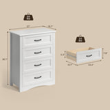 White Dresser with 4 Drawers, Vertical Storage Dresser for Bedroom, Hallway, Entryway, Closet Organizer, Nightstand Bedside Table Furniture