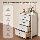 White Dresser with 4 Drawers, Vertical Storage Dresser for Bedroom, Hallway, Entryway, Closet Organizer, Nightstand Bedside Table Furniture