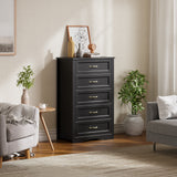 Asofer 5-Drawer Dresser, Modern Black Chest with Metal Handles for Bedroom & Living Room Storage