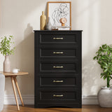 Asofer 5-Drawer Dresser, Modern Black Chest with Metal Handles for Bedroom & Living Room Storage