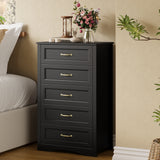 Asofer 5-Drawer Dresser, Modern Black Chest with Metal Handles for Bedroom & Living Room Storage