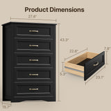Asofer 5-Drawer Dresser, Modern Black Chest with Metal Handles for Bedroom & Living Room Storage