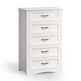5 Drawer White Dresser, Tall Dresser for Bedroom, Modern Storage Cabinet Wood Chest of Drawers for Living Room