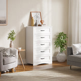 5 Drawer White Dresser, Tall Dresser for Bedroom, Modern Storage Cabinet Wood Chest of Drawers for Living Room