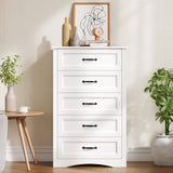Aiho 5 Drawer White Dresser, Tall Dresser for Bedroom, Modern Storage Cabinet Wood Chest of Drawers for Living Room