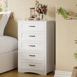 Asofer 5-Drawer Dresser, Modern White Chest with Metal Handles for Bedroom & Living Room Storage