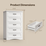 Asofer 5-Drawer Dresser, Modern White Chest with Metal Handles for Bedroom & Living Room Storage