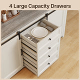 Asofer Farmhouse Sideboard Buffet Cabinet with Storage,Sliding Barn Doors,Adjustable Shelf and 4 Drawers,Gray