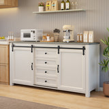 Sideboard Buffet Cabinet, Asofer Coffee Bar with Sliding Barn Doors and 4 Drawers, Kitchen Storage Island for Dining Room, Retro