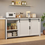 Asofer Farmhouse Sideboard Buffet with Sliding Barn Doors & 4 Drawers, Adjustable Shelves, Gray