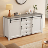 Asofer Farmhouse Sideboard Buffet with Sliding Barn Doors & 4 Drawers, Adjustable Shelves, Gray