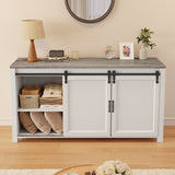 Asofer Farmhouse Sideboard Buffet with Sliding Barn Doors & 4 Drawers, Adjustable Shelves, Gray
