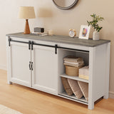 Asofer Farmhouse Sideboard Buffet with Sliding Barn Doors & 4 Drawers, Adjustable Shelves, Gray