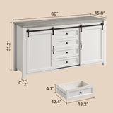 60" Farmhouse Coffee Bar Cabinet with Storage, Aquarium Stand Fish Tank Table, White Kitchen Sideboard Cabinet with Sliding Barn Door, for Living Room, Entryway - Gray Desktop