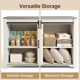 Asofer Farmhouse Sideboard Buffet with Sliding Barn Doors & 4 Drawers, Adjustable Shelves, Gray