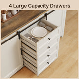 Asofer Farmhouse Sideboard Buffet with Sliding Barn Doors & 4 Drawers, Adjustable Shelves, Retro