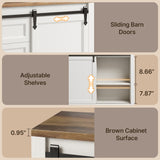 Asofer Farmhouse Sideboard Buffet with Sliding Barn Doors & 4 Drawers, Adjustable Shelves, Retro