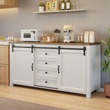 Sideboard Buffet Cabinet, Asofer Coffee Bar with Sliding Barn Doors and 4 Drawers, Kitchen Storage Island for Dining Room, Retro