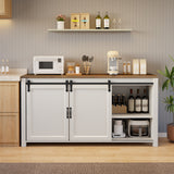 60" Farmhouse Coffee Bar Cabinet with Storage, Aquarium Stand Fish Tank Table, White Kitchen Sideboard Cabinet with Sliding Barn Door, for Living Room, Entryway - Retro Desktop