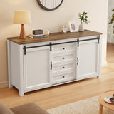 60" Farmhouse Coffee Bar Cabinet with Storage, Aquarium Stand Fish Tank Table, White Kitchen Sideboard Cabinet with Sliding Barn Door, for Living Room, Entryway - Retro Desktop