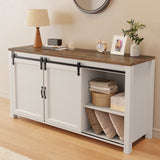 60" Farmhouse Coffee Bar Cabinet with Storage, Aquarium Stand Fish Tank Table, White Kitchen Sideboard Cabinet with Sliding Barn Door, for Living Room, Entryway - Retro Desktop