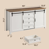 Asofer Farmhouse Sideboard Buffet with Sliding Barn Doors & 4 Drawers, Adjustable Shelves, Retro