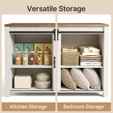 60" Farmhouse Coffee Bar Cabinet with Storage, Aquarium Stand Fish Tank Table, White Kitchen Sideboard Cabinet with Sliding Barn Door, for Living Room, Entryway - Retro Desktop