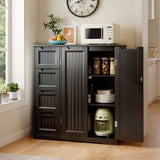 Kitchen Pantry Storage Cabinet with 4 Drawers & Doors, Floor Storage Cabinet with Adjustable Shelf & Anti-Tip Hardware, Buffet Sideboard Coffee Bar Cabinet for Kitchen, Bathroom, Living Room, Black