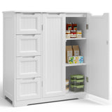 Wooden Bathroom Floor Cabinet with 4 Drawers & 1 Cupboard, for Living Room Entryway - White