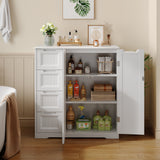 Wooden Bathroom Floor Cabinet with 4 Drawers & 1 Cupboard, for Living Room Entryway - White