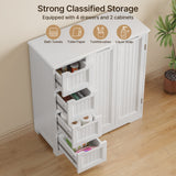 Wooden Bathroom Floor Cabinet with 4 Drawers & 1 Cupboard, for Living Room Entryway - White